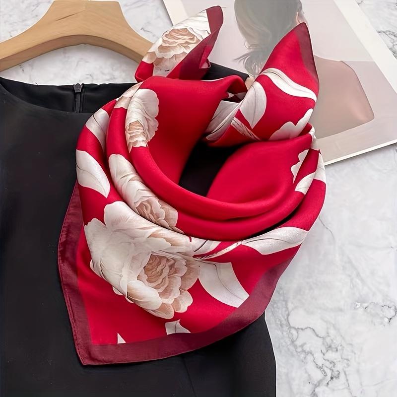 Women’s silk scarf, headband, neck scarf, headscarf, women’s faux silk scarf, red floral scarf, soft and breathable luxurious neckband and hair accessories—ideal for travel, parties, weddings, and holiday gifts