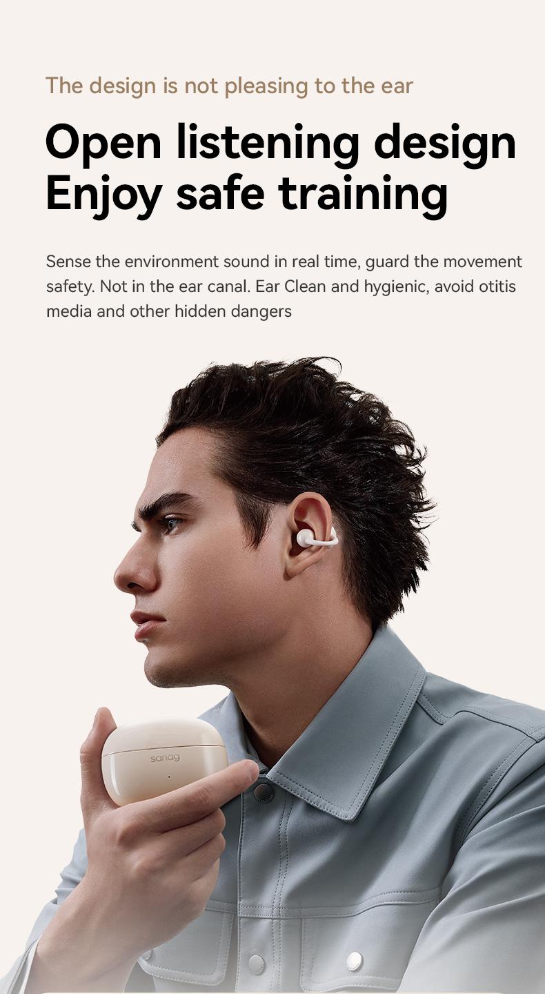 Sanag Z60S Open-ear wireless Bluetooth headset with comfortable wearing, HiFi stereo sound, stable call, and IPX4 waterproof. Perfect for sports, work, and daily use.