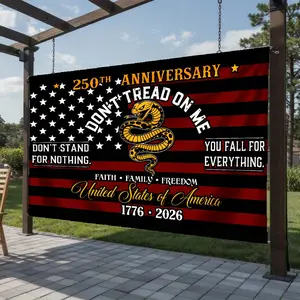 250th Anniversary Don't Tread On Me Flag |   Patriotic USA Gadsden Snake Faith Family Freedom House Flag |   Bold American Flag Outdoor Garden Yard Decor