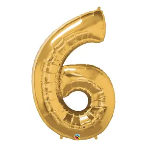 6-Shaped Gold Number 34" Mylar Balloon