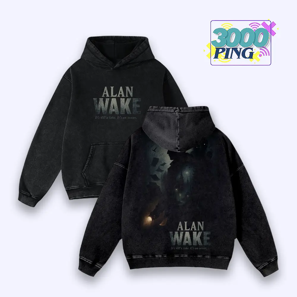 Alan Wake Ocean Quote Vintage Bootleg Inspired Wash Tee, Retro Cinematic Mystery Gaming Graphic Unisex T-Shirt, Y2K Atmospheric Story Throwback Heavyweight Sweatshirt, Dark Forest Nostalgia Oversized Streetwear Hoodie And Tank Top Apparel