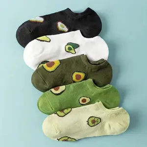 5 pairs avocado cartoon crew ankle socks for women featuring fashionable breathable design kawaii style low cut boat socks perfect for casual comfort