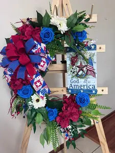 🇺🇸 Patriotic “God Bless America” Floral Wreath with Designer Bow