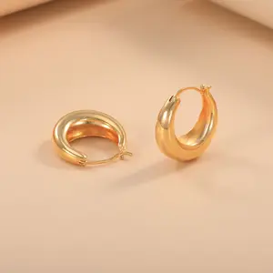 French Inspired Geometric Oval Plain Hoop Earrings Simple Elegant Ear Clips Basic Versatile Daily Wear & Holiday Gift for Women