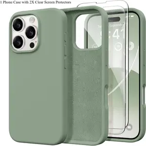 3 in 1 Compatible with iPhone 16e Case Liquid Silicone Cases with 2 Screen Protectors, Full Body Protection, Soft Microfiber Lining, Slim Shockproof Phone Case Cover for iPhone 17/16/15/14/13/12/11 Pro