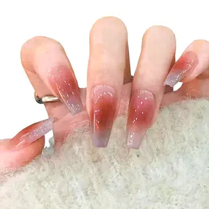 Press on Nails, Blue Pink Ombre Long Square False Nails with Glue, Natural Fit Damage-Free Wearable Nail Tips, Reusable Glossy Nails Kit for Women 24 Pcs 12 Sizes