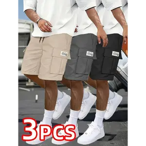 3 Piece Set - Men's Shorts, Casual Loose Shorts, Perfect Choice, Large Pocket Cargo Shorts, Summer Cargo Shorts Men's Quarter Pants Ins Fashion Straight Casual Quarter Shorts Couples Basketball Pants