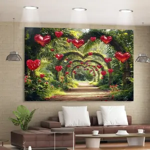 1pc 2D Flat Polyester Valentine's Day Forest Path Love Scene Backdrop Banner - Easy to Set Up, Suitable for Birthday, Family Photo Use (Festive & Party Home Supplies)