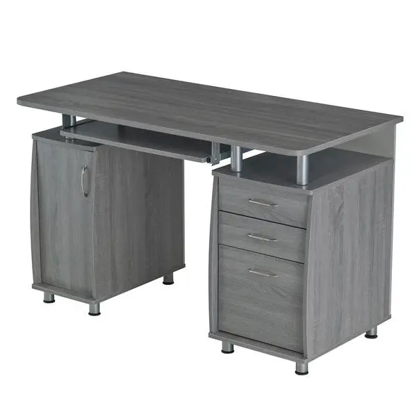 Laminate Office Workstation Computer Desk - Adjustable, 30x47.5x24 in, Ample Work Surface, 80lbs Desktop, Storage, Filing Cabinet, Cable Management Tray, 116lbs Capacity, 22lbs Drawers, Grey