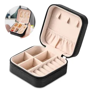 Portable Travel Mini Jewelry Box Leather Jewellery Ring Organizer Case for Rings Earrings Necklace Bracelet Bangle Organizer Boxes for Girls Women