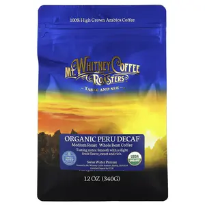 Mt. Whitney Coffee Roasters Organic Peru Decaf, Whole Bean, Medium Roast, 12 oz (340 g)