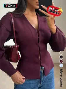 Women's Solid Color Casual Style Knit Cardigan, Lightweight Fabric, Fashion Fitted Fall Knitwear for Daily Wear & Commuting