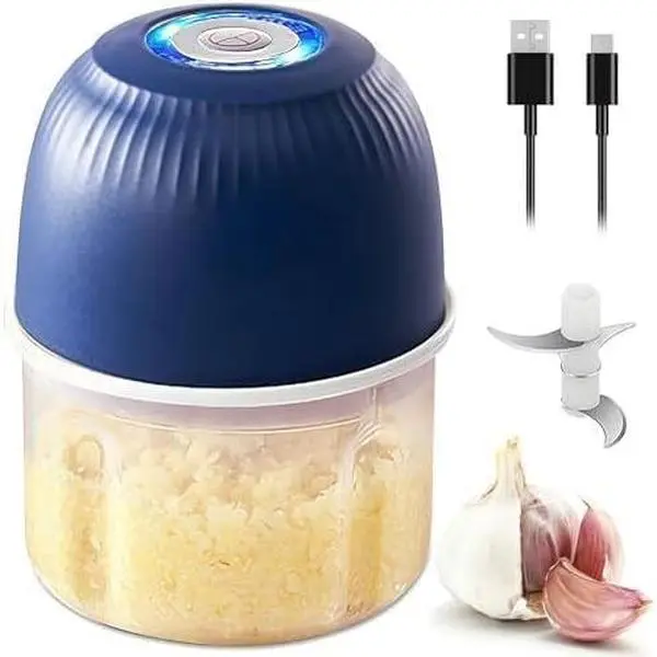 Electric Garlic Chopper Mini Kitchen Food Processor - 250ml Seasoning Spice Chopper, Portable Vegetable/Onion/Garlic Grinder, Fast and Safe Small Food Grinder (8oz, 3.6* 3.6*4.6inch )
