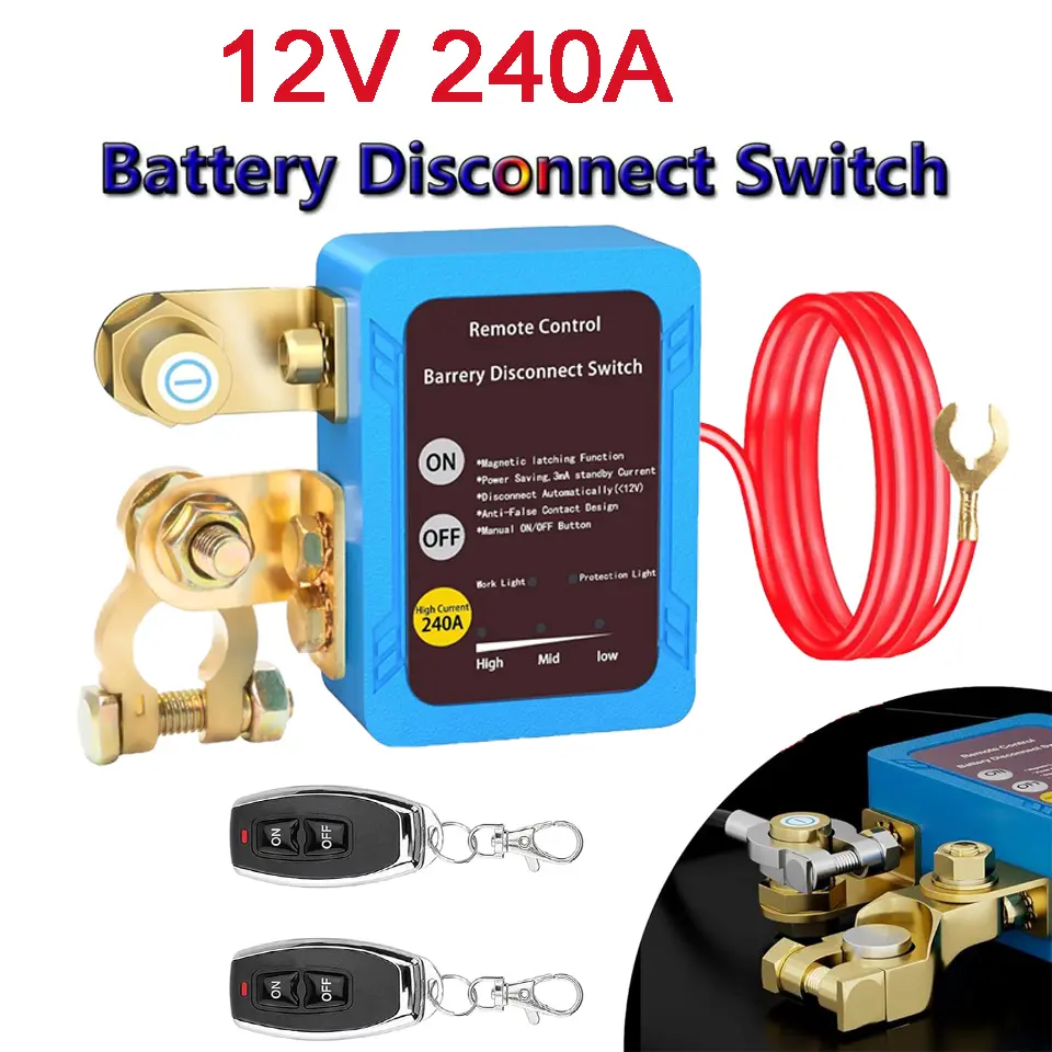Remote Battery Disconnect Switch 12V/24V 240A Kill Switch Automatic Power Shut Off Switch Remote Control Switch for Auto Car Truck Boat