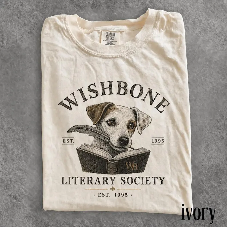 Comfort Colors Wishbone Dog T-shirt, Vintage Literary Society Tee, Book Lover Gift For Her