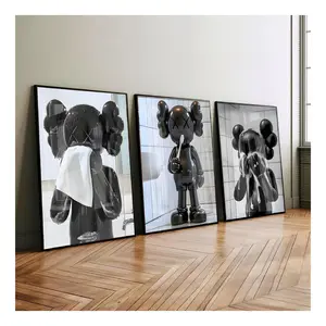 Set of 3 Black Kaws in Shower & Bathroom, Kaws Poster, Hypebeast Prints, Washroom Wall Art, Bathroom Decor