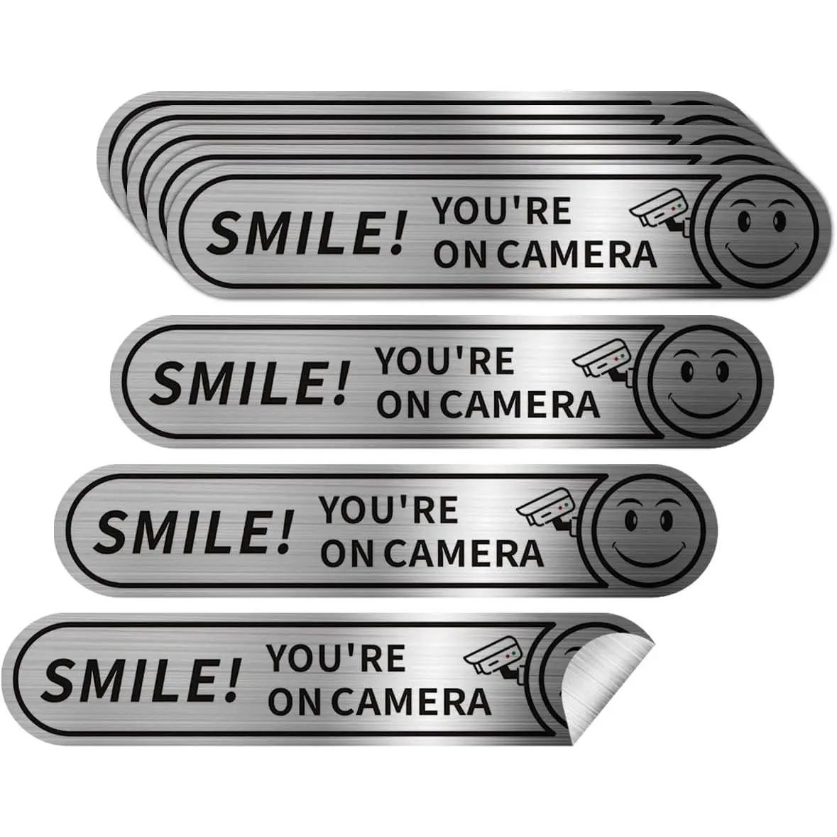 8-Count Car Exterior Sticker Kit, "Smile You're On Camera" Brushed Sign Stickers, 24-Hour Video Indicator, 5in x 1in Size