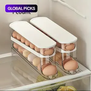 Egg Storage Box,1 Count Kitchen Egg StorageRack, Large Capacity Egg Holder for Fridge, SpaceSaving Rolling Egg Storage Holder, PerfectKitchen Essentials, Stackable Fridge Organizer meal prep containers supplies girly kitchenware