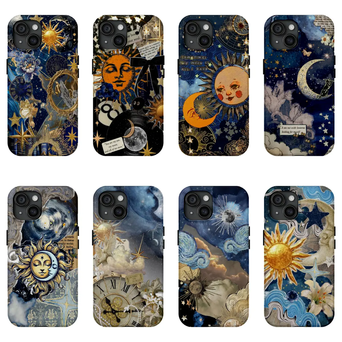 Sun Moon Celestial Bodies Colorful Y2K Art Style Phone Case for IPhone 17 16 15 14 13 12 11 Pro Max Plus Air Protective Drop-proof Gift Unique Design