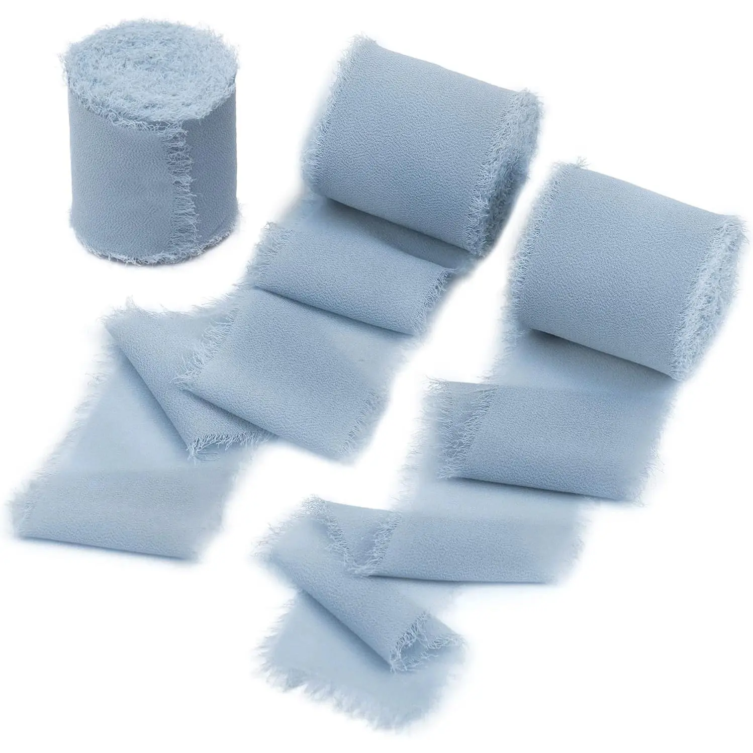 Dusty Blue Chiffon Ribbon for Flower Bouquet, 2" x21Yd Fabric Ribbon for Gift Wrapping, Handmade Frayed Ribbon for Wedding, Chiffon Silk Ribbon for Christmas Decorations