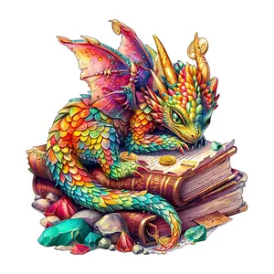 Jeweled Dragon Wooden Jigsaw Puzzle for Adults and Kids Unique Shape Animal Wood Puzzles Challenging Puzzle, Family Game Creative Gifts，Laser-Cut Durable HDF Wood Puzzle