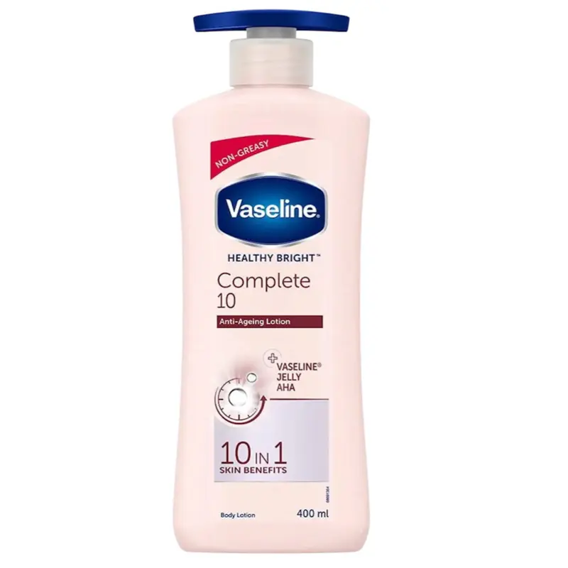 Vaseline Healthy Bright Complete 10 Anti-Aging Body Lotion, Daily Hydrating Moisture for Skin Repair with 10-in-1 Skin Benefits, 400 ml