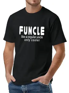 Men's Casual Crew Neck T-Shirt- "As Cool as an Ordinary Uncle" Pattern, Slightly Stretchy Knit Fabric, Regular Fit, Color, Comfortable for All Seasons, Suitable for Adults, Everyday T-Shirt| T-shirt with Fun Pattern| Comfortable Fit, Uncle T-Shirt