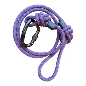 North Peak Pets Upcycled Climbing Rope Dog Leash Grape Purple Rope with Black Carabiner Clip Eco-Friendly Durable & Stylish Design Machine Washable