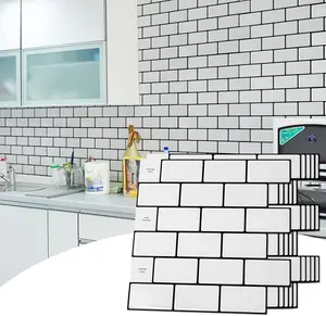 Wall Panels 10-Sheet Peel and Stick Backsplash for Kitchen, 12''X12'' Peel and Stick Tile, Modern Subway Design, White with Dark Gray Grout