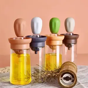 Portable Kitchen Oil Bottle Silicone Brush Control Quantitative with Barbecue Spray Bottle for BBQ Cooking Baking Oil Dispenser Utensils Glass