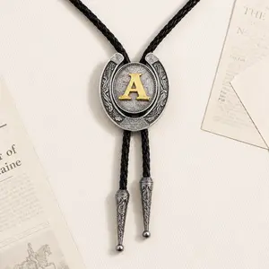 Vintage Western Bolo Tie for Men and Women, Initial Letter A–Z Cowboy Tie,cowboy accessories for men, Adjustable Cowboy Cowgirl Necktie, Western Rodeo String Tie for Shirts, Weddings, Parties and Country Outfits,monogram bolo tie
