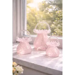 University Pink Handbag Glass Vase Set - Contemporary Elegance in Blush Pink with Handbag-Inspired Embellishments - Small, Medium, Large Sizes