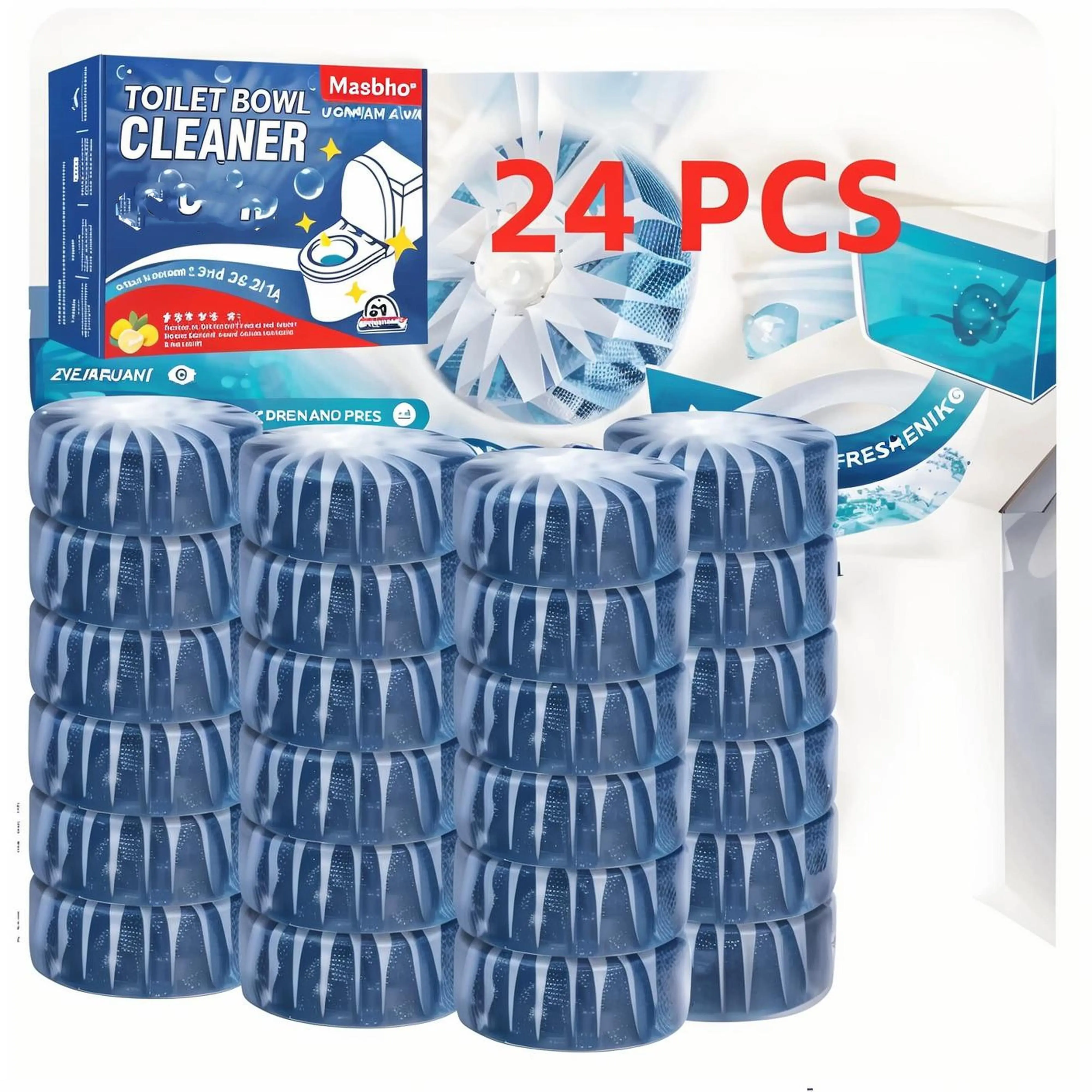 12/24pcs Blue Bubble Toilet Bowl Cleaner Tablets Heavy-Duty Descaling Deodorizing And Degreaser Multifunctional Efficient Bathroom Toilet Cleaner Tablets Long Lasting Blue Bubble Automatic Toilet Cleaning Tablets Household Toilet Cleaning Soluble Blocks