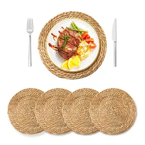 13 in Round Woven Placemats Plate Chargers Set of 4, Kitchen Decorative Placemat, Round Rattan Placemats, Natural Hand-Woven Placemats, Trivets for Hot Dishes, Pots, Boho Farmhouse Placemats, Rustic Braided Placemats, for Dining Table, Home, Wedding