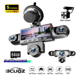 360° Panoramic 5-Lens Full HD 1080P Dashcam set, 1080P Front and 720P Full coverageof Rear/Left/Right/Inside,3.16 inch Five-SplitScreen Display, Super Night Nision, WDR,, Free64GB Memory Card Travel Essentials