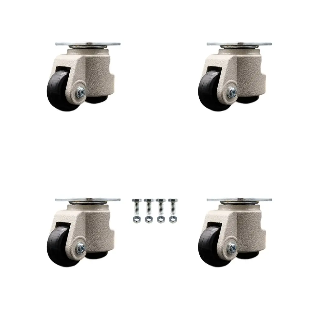 212 MAIN Adjustable Swivel Nylon Top Plate Floor-Leveling Caster, Model SCC-TPLV05S42-NYR-50-DC-4, 1.65 in. Dia. Black Wheels, 220 lbs Total Capacity, Set of 4, Medical Equipment, 8" H X 8" W X 8" L