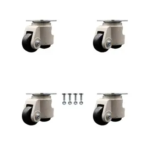 212 MAIN Adjustable Swivel Nylon Top Plate Floor-Leveling Caster, Model SCC-TPLV05S42-NYR-50-DC-4, 1.65 in. Dia. Black Wheels, 220 lbs Total Capacity, Set of 4