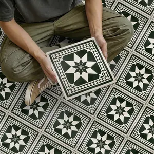 Peel and Stick Emerald Floor Tiles, Decorative Waterproof Geometric Octagram Pattern, Removable No Damage, Kitchen Bathroom Upgrade, Flat Sticker Type