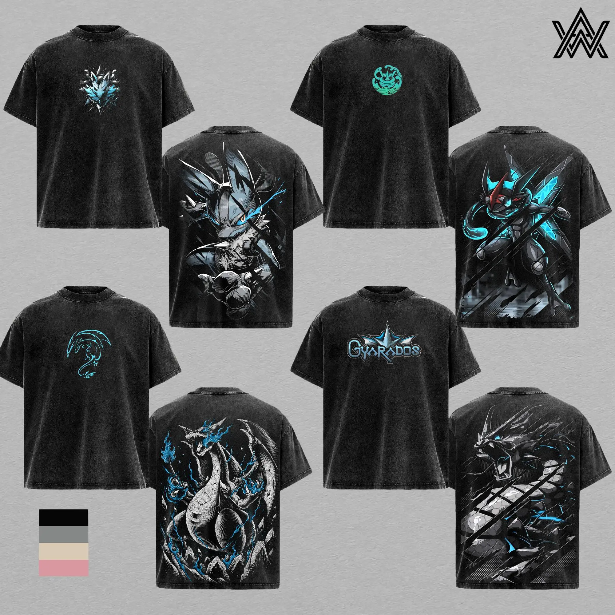 [COLLECTION] PKM - GreninjaPokemon , MegaLucarioPokemon , GyaradosPokemon ; CharizardPokemon Anime T-Shirt Vintage Acid Wash Oversized Graphic Tee Streetwear Collection Gift