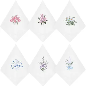 6Pcs Ladies Handkerchiefs Cotton Handkerchiefs for Women Vintage Floral Embroidered Hankies with Lace Edge White Soft Lace Handkerchief for Wedding Party