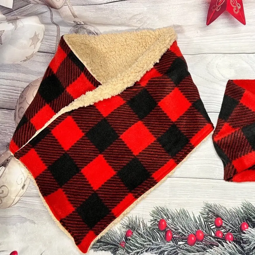 Red buffalo checkered Sherpa fleece winter scarf with 3 magnetic closures