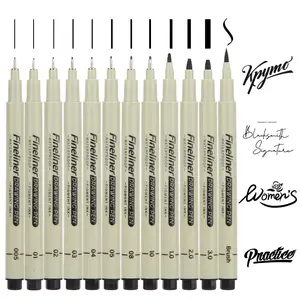 Art markers, multiliners, fine-line ink markers, set of 12 technical drawing pens, pigment pen, fine tip, black, water-resistant, for watercolor, sketching, micro-drawing, fine-line art markers micro