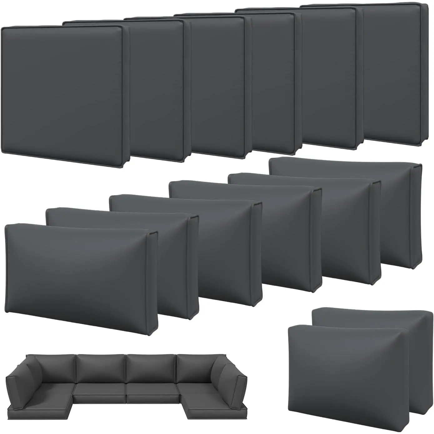 14 count Patio Cushion Covers Replacement,  Outdoor Furniture Cushion Covers with Zipper and Non-Slip Bottom, Patio Sofa Couch 3 Sizes for Patio Sectional, Covers Only (Grey)
