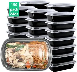 Meal Prep Containers, 150 Pack 24oz (300-Piece) Disposable Take Out Food Storage Containers with Leakproof Lids, Large Plastic To Go Lunch Boxes, BPA Free, Microwave/Dishwasher/Freezer Safe