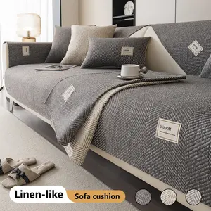 1pc Simple Linen-Look Anti-Slip Sofa Pad with Decorative Pet Dirt-Resistant Seat Cushion, Suitable for Living Room Bedroom Study