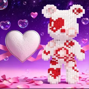 Heartfelt Sweet Dream Girl Bear 3D Puzzle Building Blocks Decoration, Home Office Bookshelf Decor, Party Living Room TV Stand Display, Building Block Model