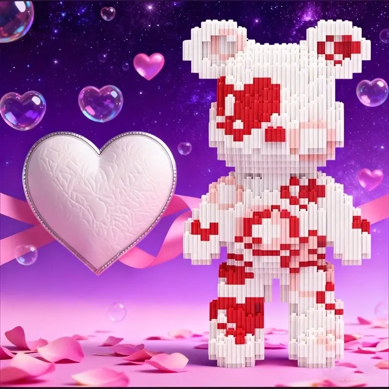 Heartfelt Sweet Dream Girl Bear 3D Puzzle Building Blocks Decoration, Home Office Bookshelf Decor, Party Living Room TV Stand Display, Building Block Model