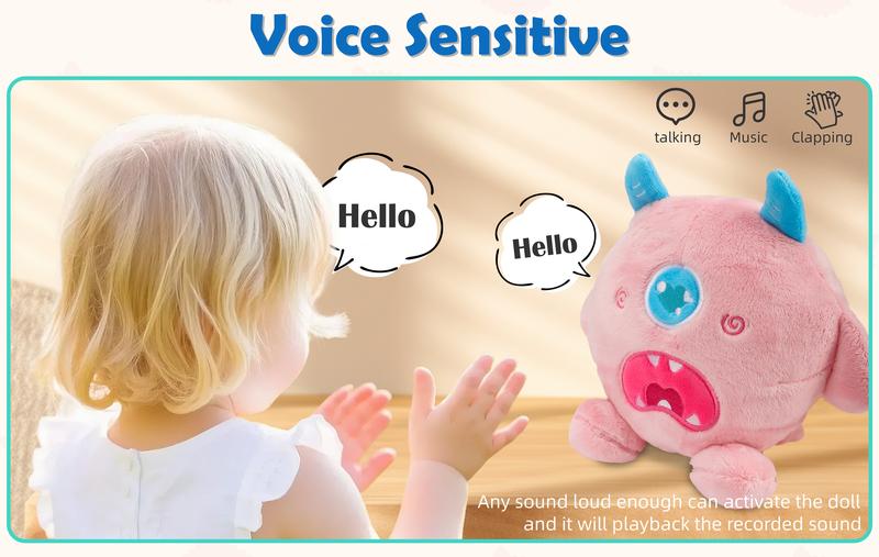 Lumo Puff Bouncing Monster Plush Toy 9.5"*8.5" Singing Mimicking Repeating Talking with 48 Melodies & Recording Feature Best Gift for Xmas Birthday Party Thanksgiving Halloween Weighted Stuffed Animal Sensory Cuddle Box Cute Soft plushie