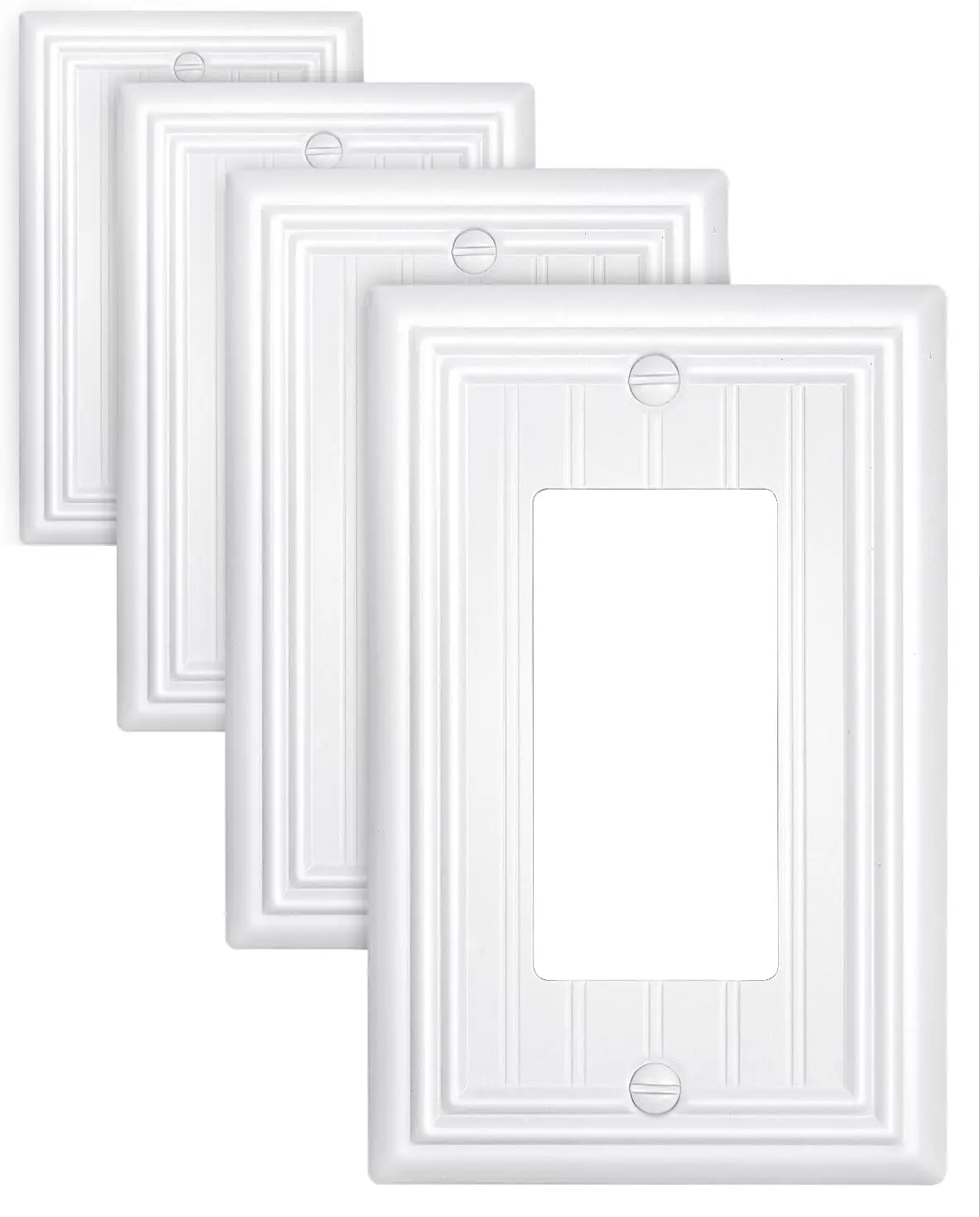 4-Pack Decorator Outlet Covers, Receptacle Covers, Dimmer  Plates, GFCI Outlet Cover Plates, Pure White Classic Beadboard Wall Plates, Durable Metal, 3.15''*4.88'', Midsize