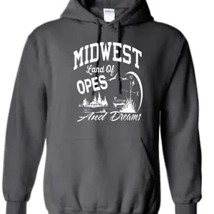GILDAN Midwest Land of OPES and Dreams Charcoal Grey Screen Printed Gildan Shirt Top Graphic T-Shirt Casual Crewneck Shortsleeve - Hoodie